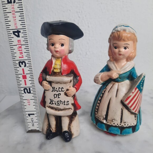 Vtg Enesco Porcelain Salt Pepper Shakers Betsy Ross Thomas Jefferson Patriotic - Picture 4 of 8